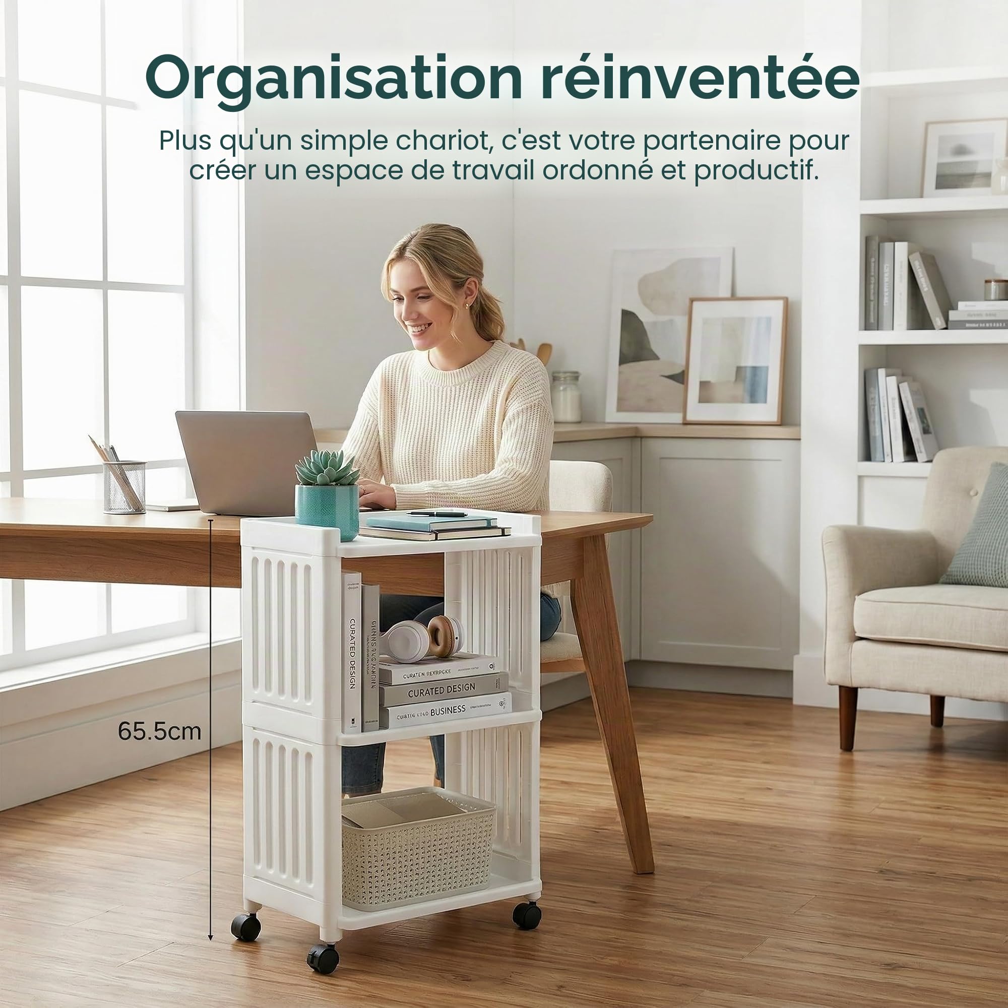 Chariot de bricolage Étagère à roulettes étroite Chariot de rangement en plastique à 3 étages avec 4 roues Chariot de salle de bain Cuisine Étagère de salle de bain pour salon Bureau Chariot