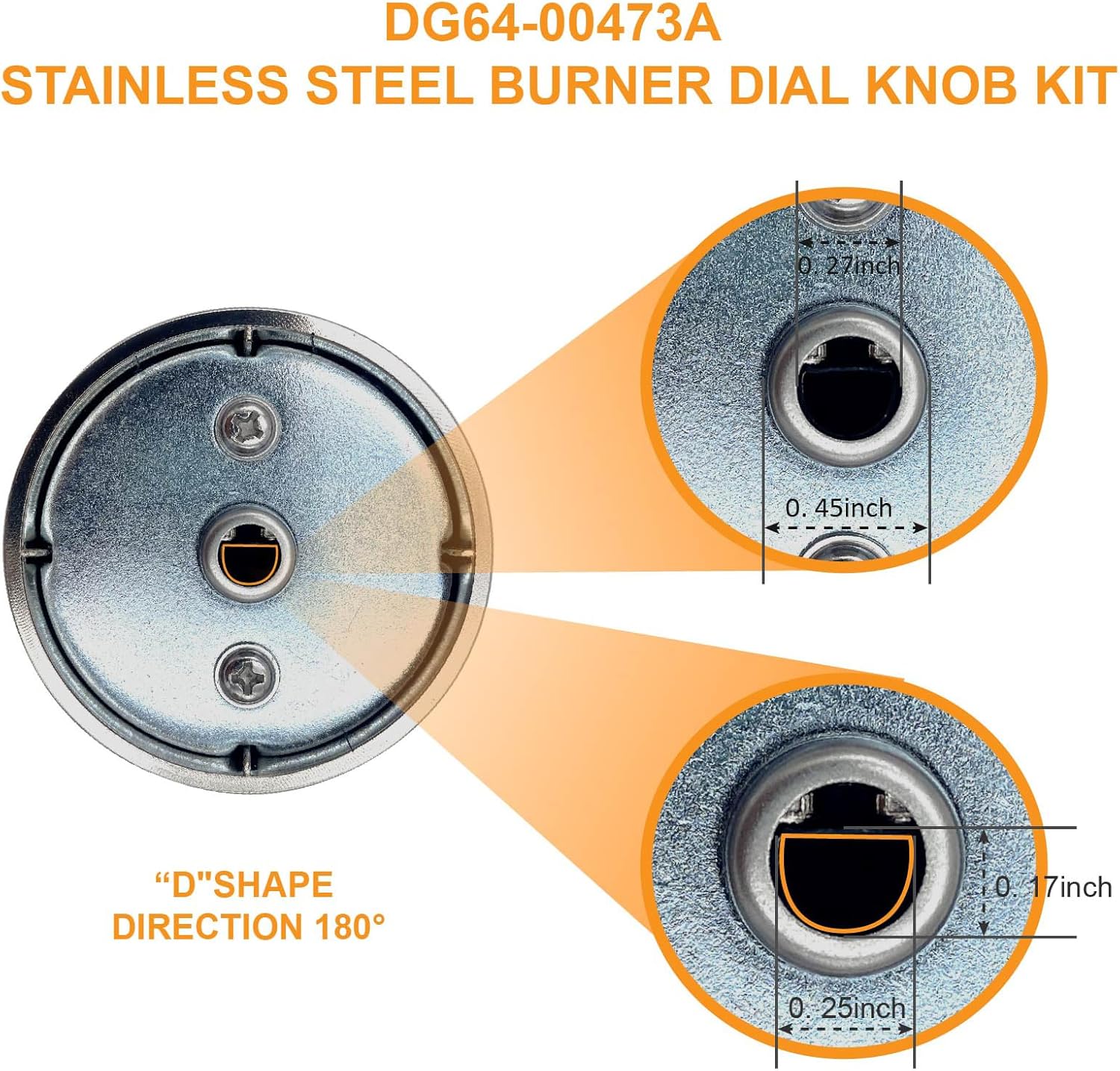 Upgraded DG64-00473A Gas Stove Knob-Compatible with Samsung Gas Stove NX58F5700WS NX58H5600SS NX58H5650WS NX58J7750SS NX58M6850SS(5Pcs Shiny Silver Surface)