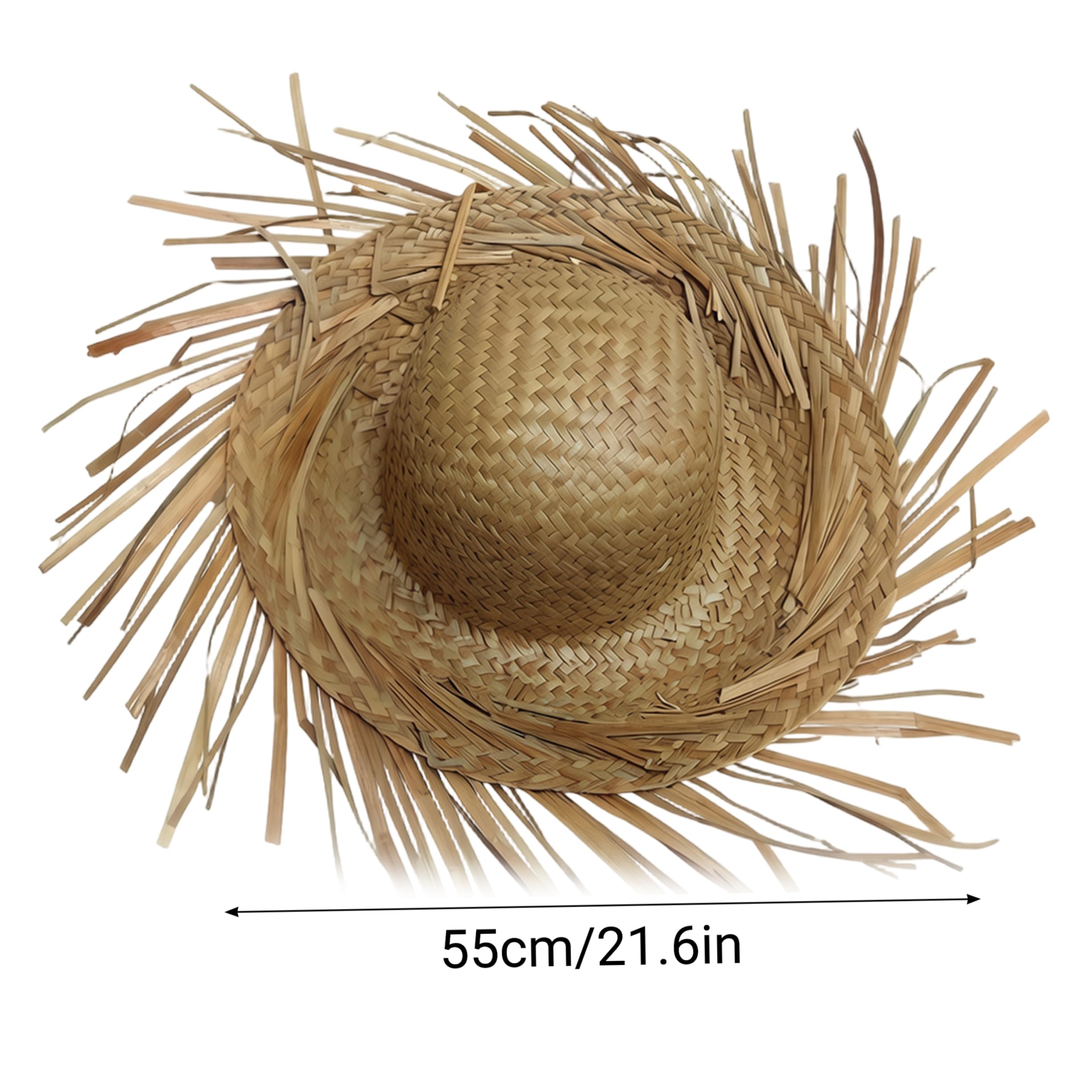 Cappello Pava da 2 Pezzi Cappello di Paglia Hawaiano Intrecciato con Nappa in Stile Rustico Casual.