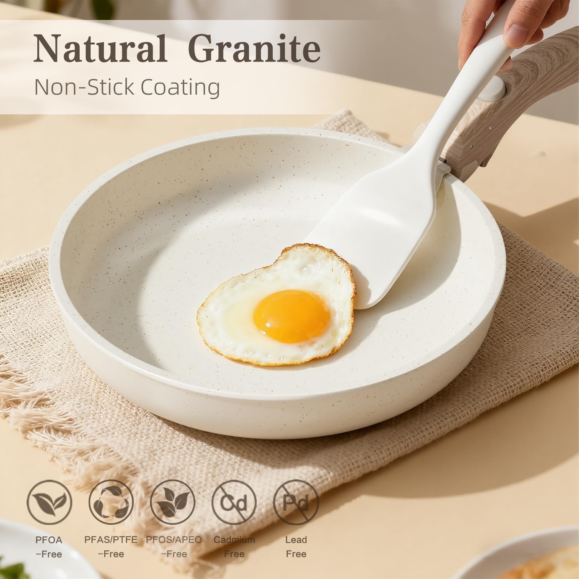 RIOVARM Induzione Set di pentole e padelle con manici staccabili, Antiaderente Padelle grill, Impilabile Casseruole con coperchi, Padella per omelette Senza PFOA, per tutti i tipi di fornelli