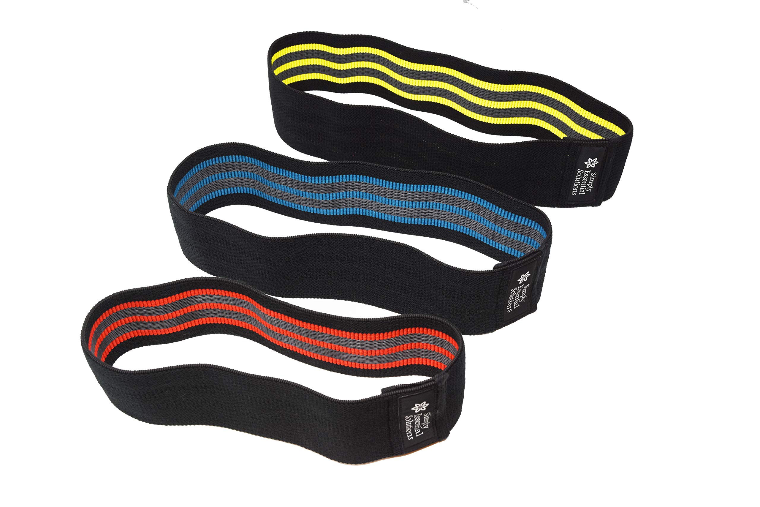Non-Slip Heavy-Duty Exercise Loop Bands for Strengthening Hips, Glutes, Legs by Providing Resistance in Training & Support in Squats & Lifting. Three Lengths of Bands in a Tote Bag