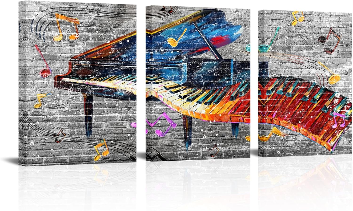 Biuteawal 3 Panels Piano Wall Art Musical Theme Painting Abstract Colorful Piano Keys Pictures Prints Music Room Decor Framed Ready to Hang