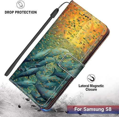 Miniatura 3 de Wallet Case for Samsung Galaxy S8 Case Dolphin-aa513 Flip Phone Case Folio Credit Cards Holder Wrist Strap PU Leather Kickstand Slots Flip Case with