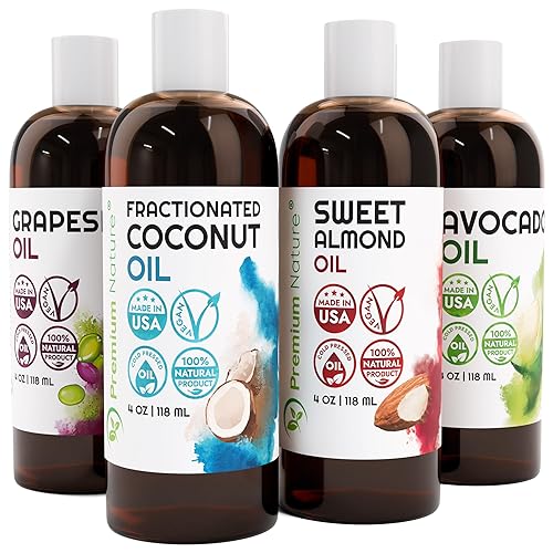 Aceites portadores para aceite esencial paquete variado de 4 piezas set de regalo aceite de coco aceite de semilla de uva aceite de aguacate y