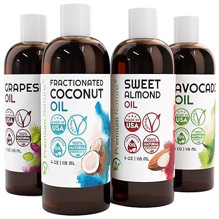 Carrier Oils For Essential Oil 4 Piece Variety Pack Gift Set Best Carriers for Essential Oilss Mixing for Skin Best Product for Stretch Mark Dry Skin Moisturizer Hair Cosmetics 4oz Each