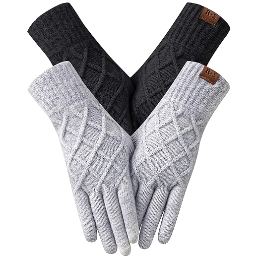 REACH STAR 2 Pairs Winter gloves for women Touch screen Elastic Thermal knit Lining Warm Gloves for Cold weather
