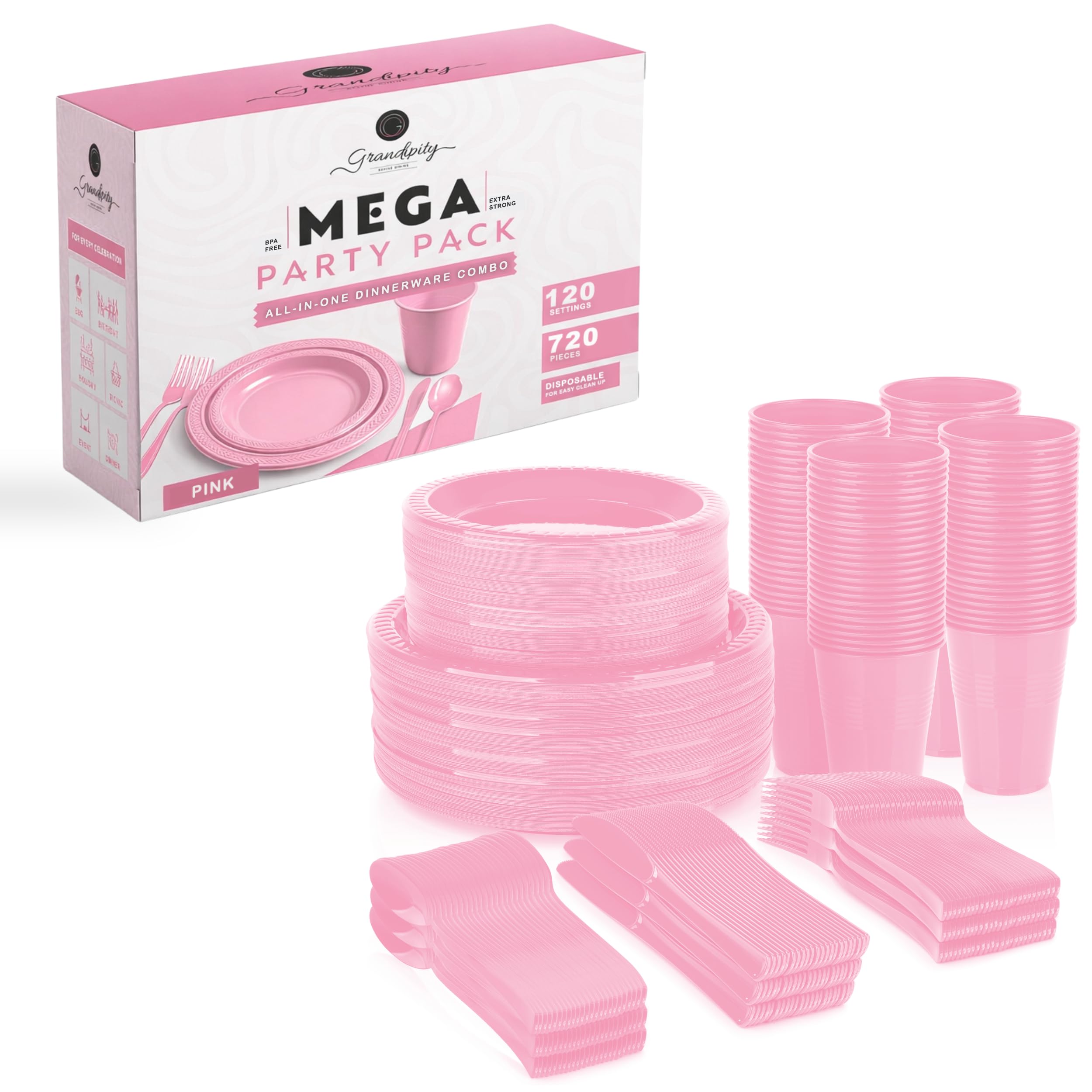 Grandipity Disposable Dinnerware Sets - 720 Piece -10