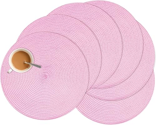 Miniatura 13 de Zupro Juego de 6 manteles individuales redondos, alfombrillas de mesa trenzadas resistentes al calor, antideslizantes, lavables, para cocina, mesas
