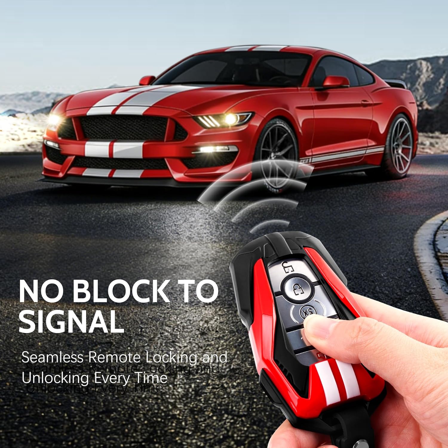 YORKNEIC for Ford Key Fob Cover with Key Chain Key Case Shell Fit for Ford F150 Explorer Maverick Bronco Escape Expedition Ranger Mustang Fusion Edge 3/4/5 Buttons Smart Keys with Full Protection, Red