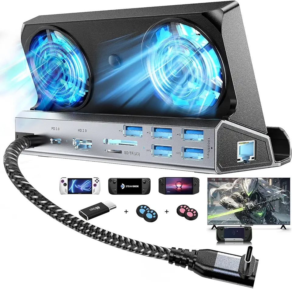 Dock 13 em 1 com duas ventoinhas para Steam Deck, compatível com Valve Steam Deck e OLED/Switch 2 / Asus ROG Ally