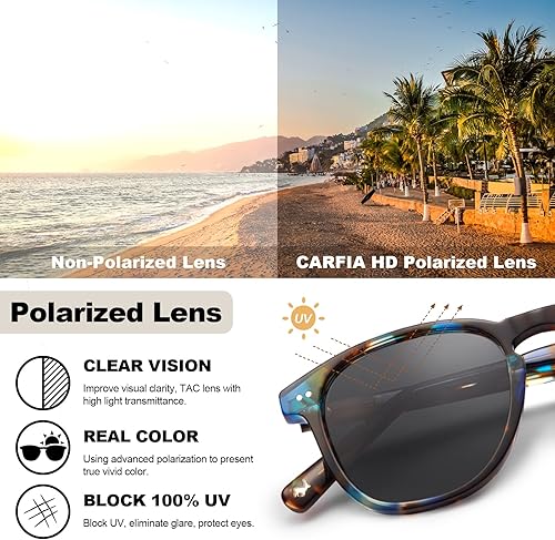 Miniatura 8 de CARFIA Gafas de sol polarizadas retro para mujer, cara pequeña y media, protección UV, hecha a mano con marco de acetato CA5285