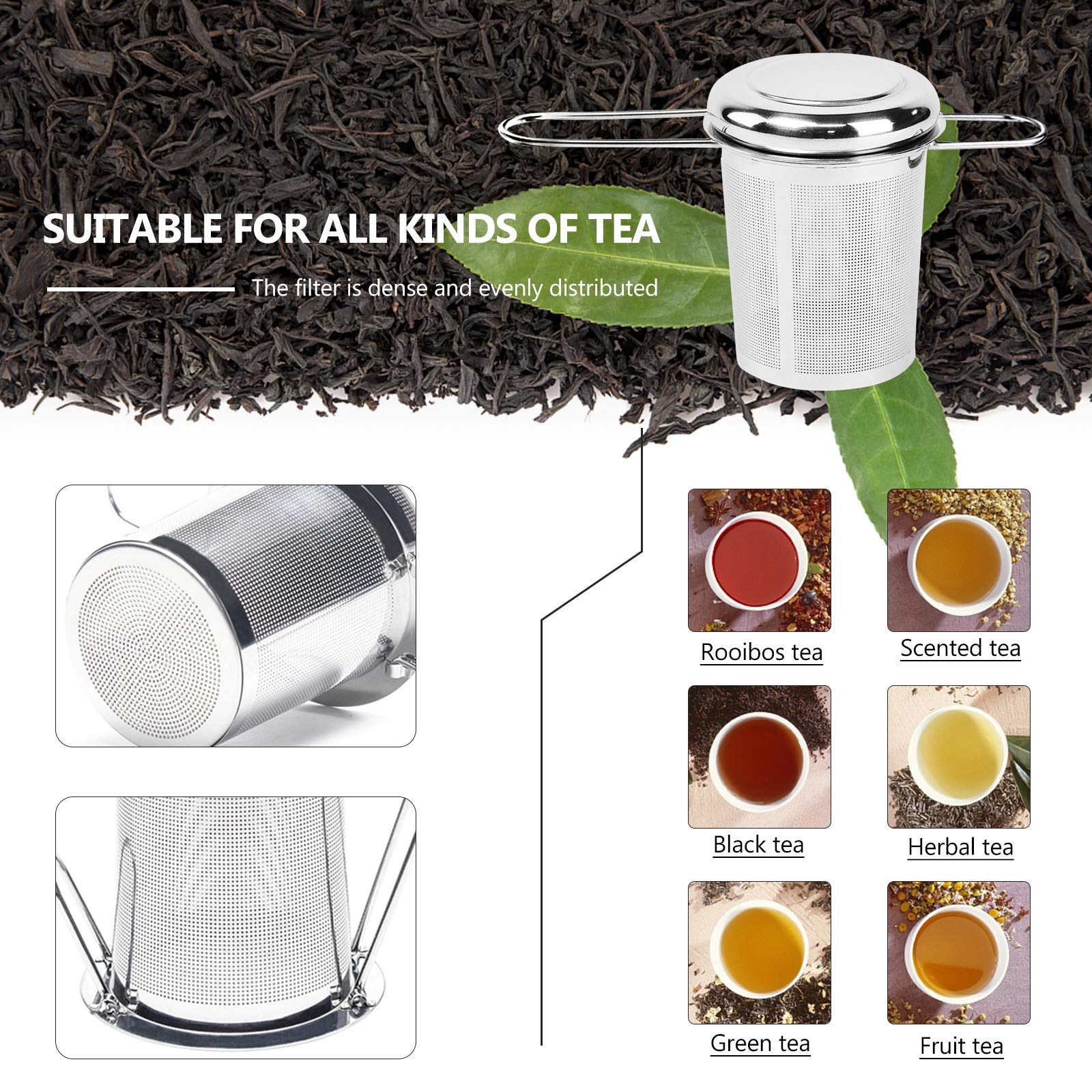 Filtro Per Tè In Acciaio Inox 304 Con Coperchio, Infusore Pieghevole A Maglia Fine, Antigoccia, Compatto, Per Tisane E Tè Sfuso