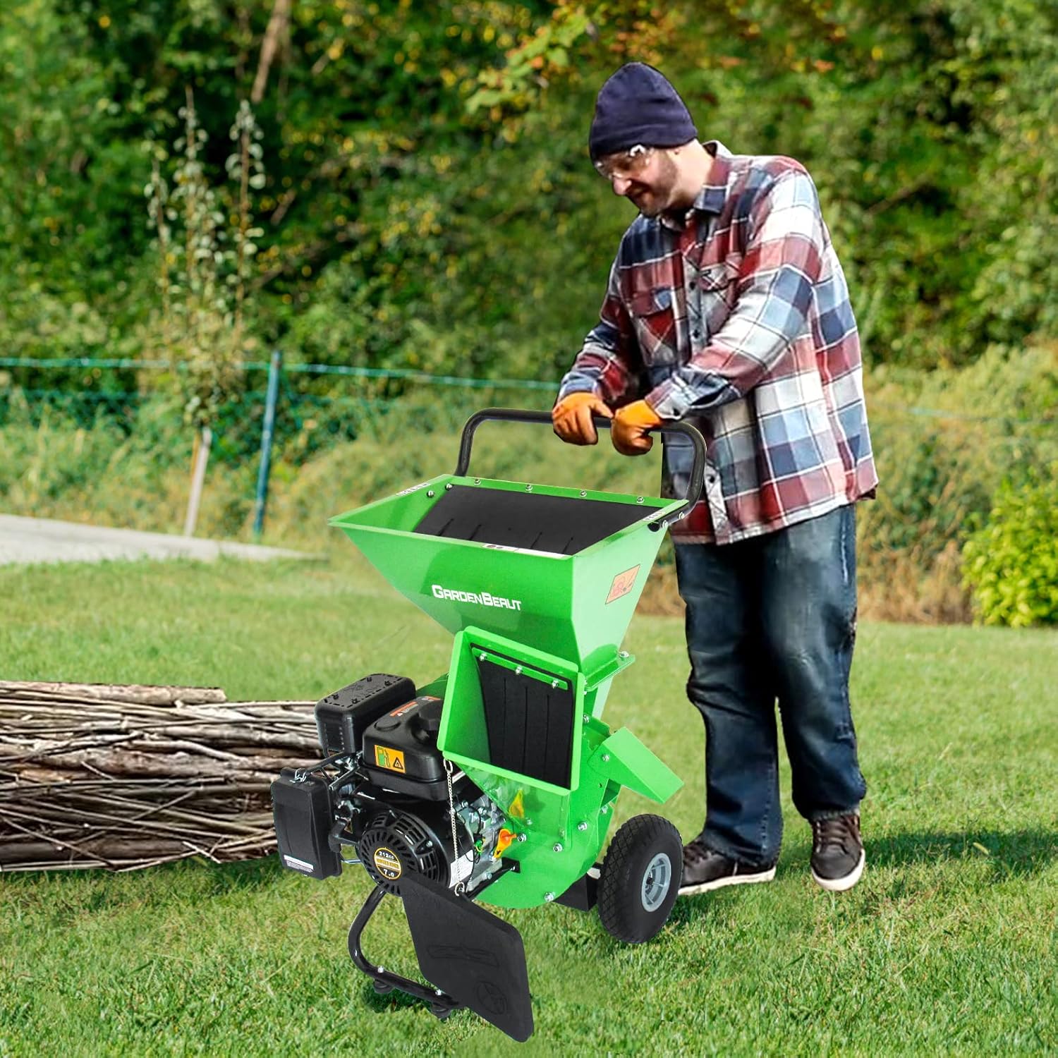 3 in 1 Wood Chipper Shredder Mulcher MF30, 7HP 212cc Heavy Duty Gas Powered, Max 3" Diameter Capacity for Wood, Limb, Leaves with Two Hoppers,4 Y-Hammers, Included Debris Bag