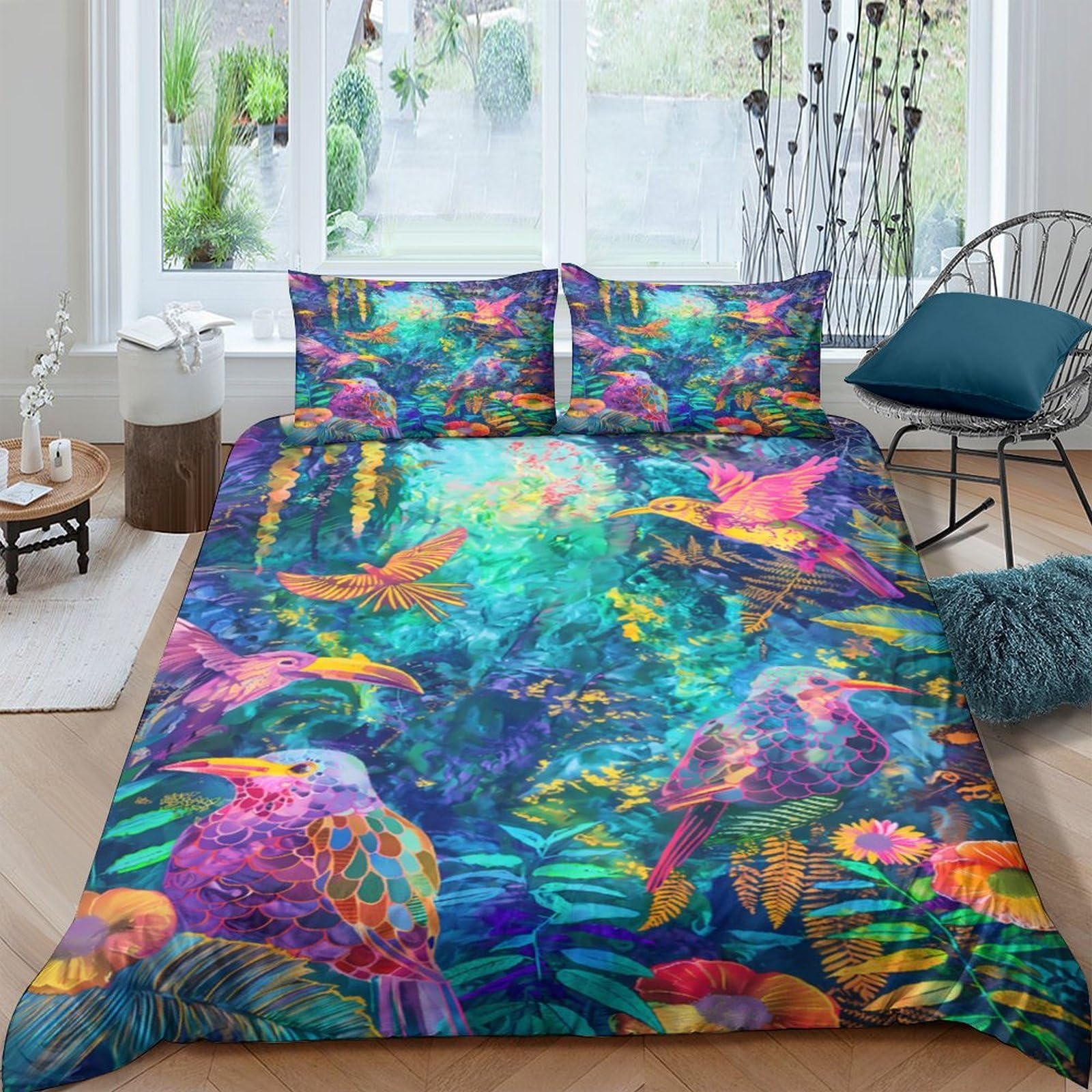 Ctjqhvkz Style-1 3D Printed Tropical Rainforest Fitted Sheet Microfiber Soft Colorful Bird Mattress Cover For Bedroom Dorm Décor Protection Single（135X200cm）