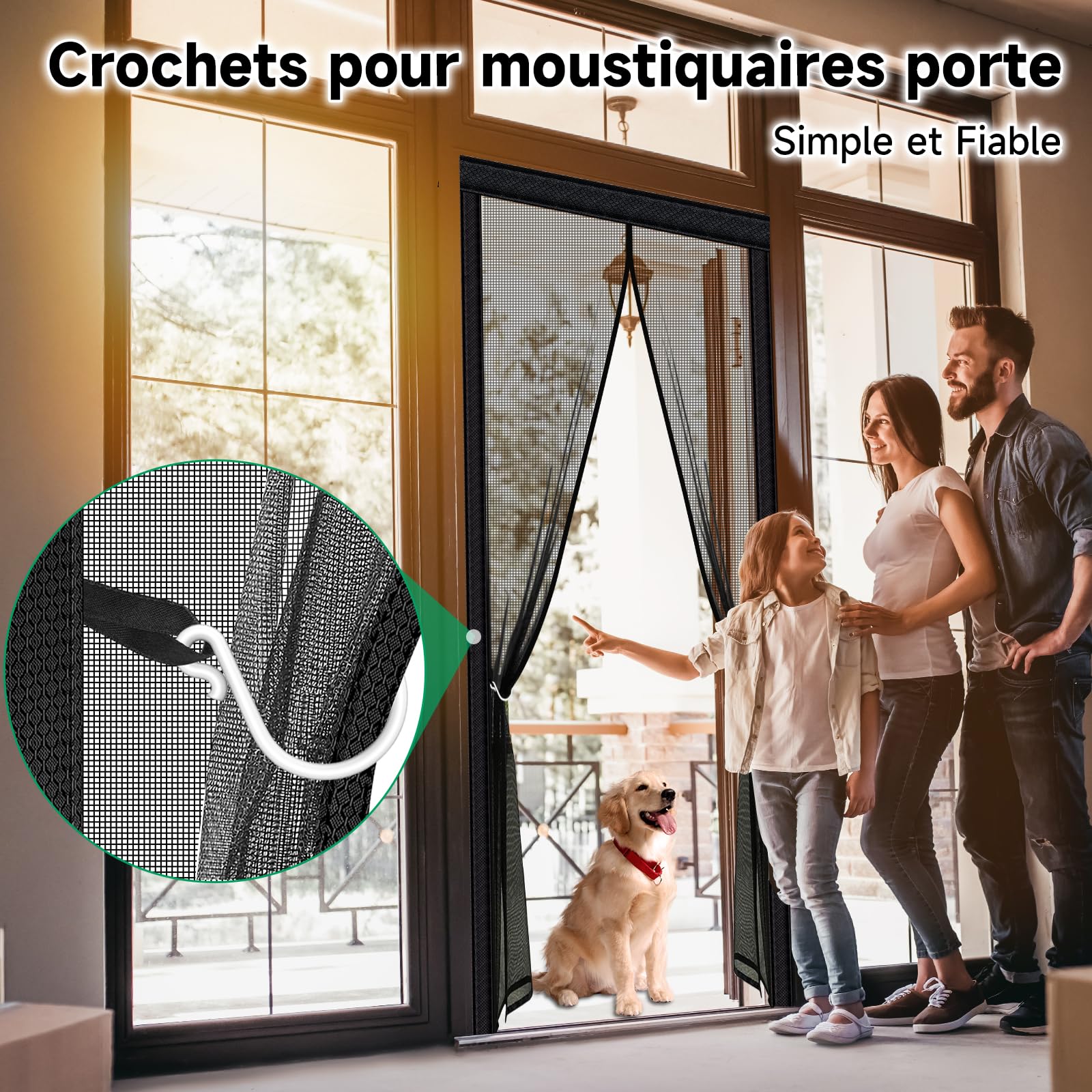 HOFUDON Moustiquaire Porte Magnétique 120x220cm Noir Fermeture Sans Espace | Fibre de verre, Barre magnétique pleine longueur ultra-puissante, Fermeture automatique, Convient pour porte d'entrée balcon