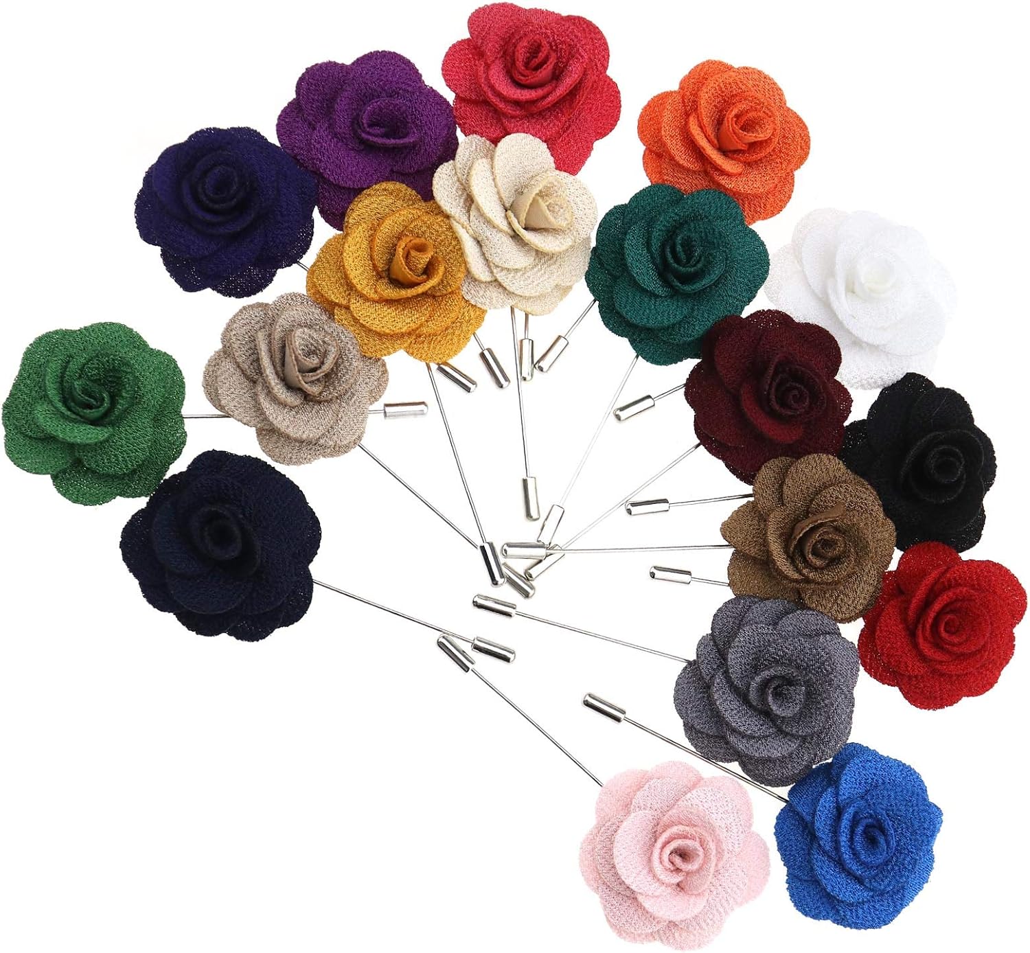 SING F LTD 18 Pieces Men Boutonniere Lapel Pin Rose Flower Assorted with Gift Box Wedding Party