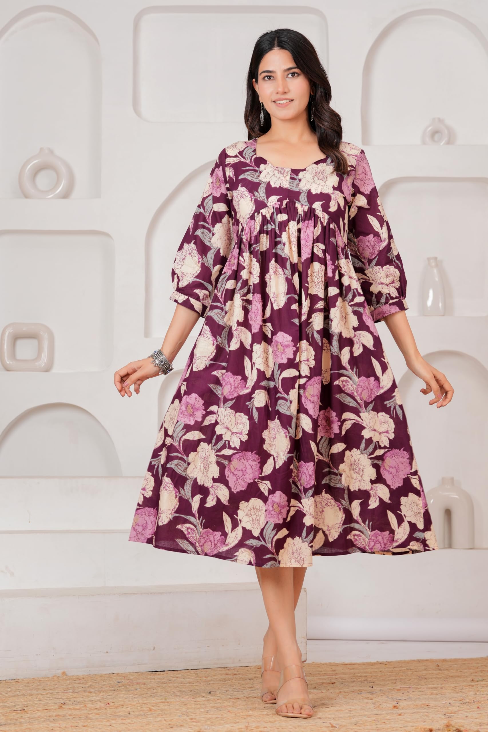 Women Cotton Anarkali Floral Printed Maternity Kurta Feeding Comfortable Kurta Zipper & Dress for Pregnant Women's Printed Feeding Dress for Women's.XL Purple-image-6