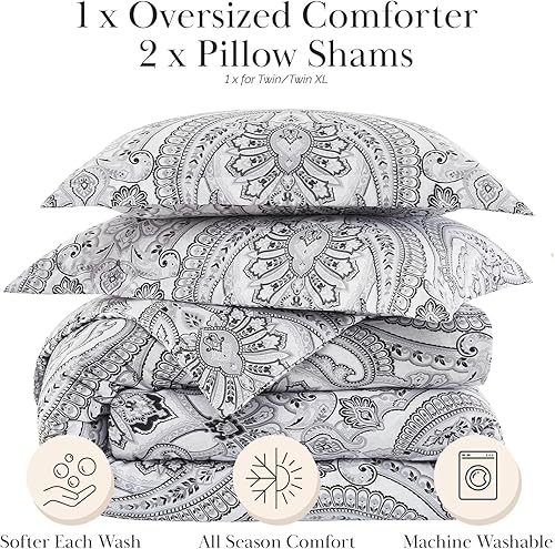 Miniatura 129 de Southshore Fine Living, Inc. Juego de edredón de 2 piezas, tamaño individual, juego de edredón floral con funda de almohada, pájaros y flores