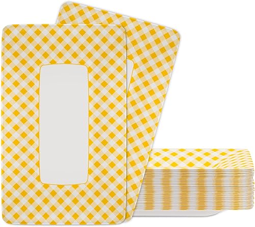 Miniatura 8 de DYLIVeS Platos a cuadros amarillos y blancos, bandejas de papel desechables de papel a cuadros amarillos de 9.1 x 5.7 pulgadas para aperitivos de