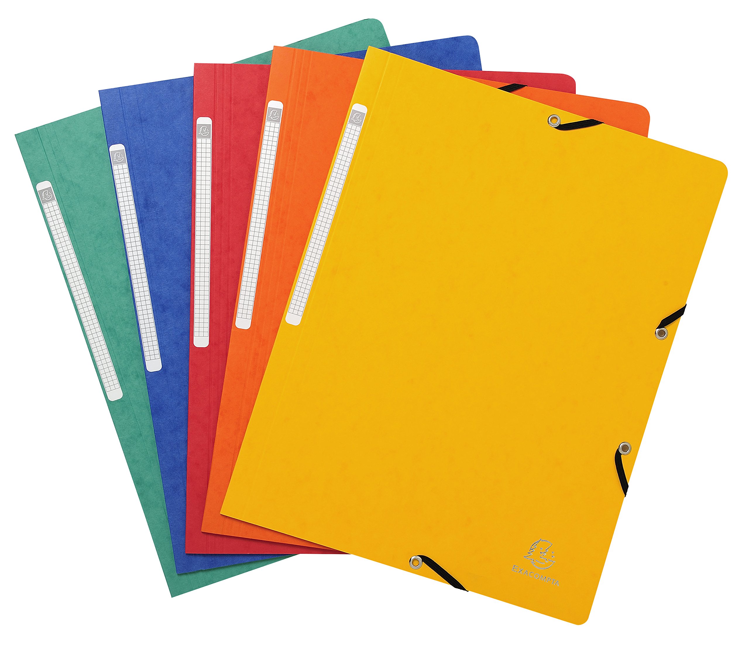 Exacompta - Ref 55410E - Elasticated Folders - Suitable for Storing A4 Documents, 355gsm Glossy Card, Spine Label, Expandable for Additional Documents - Assorted Colours (Pack of 10)