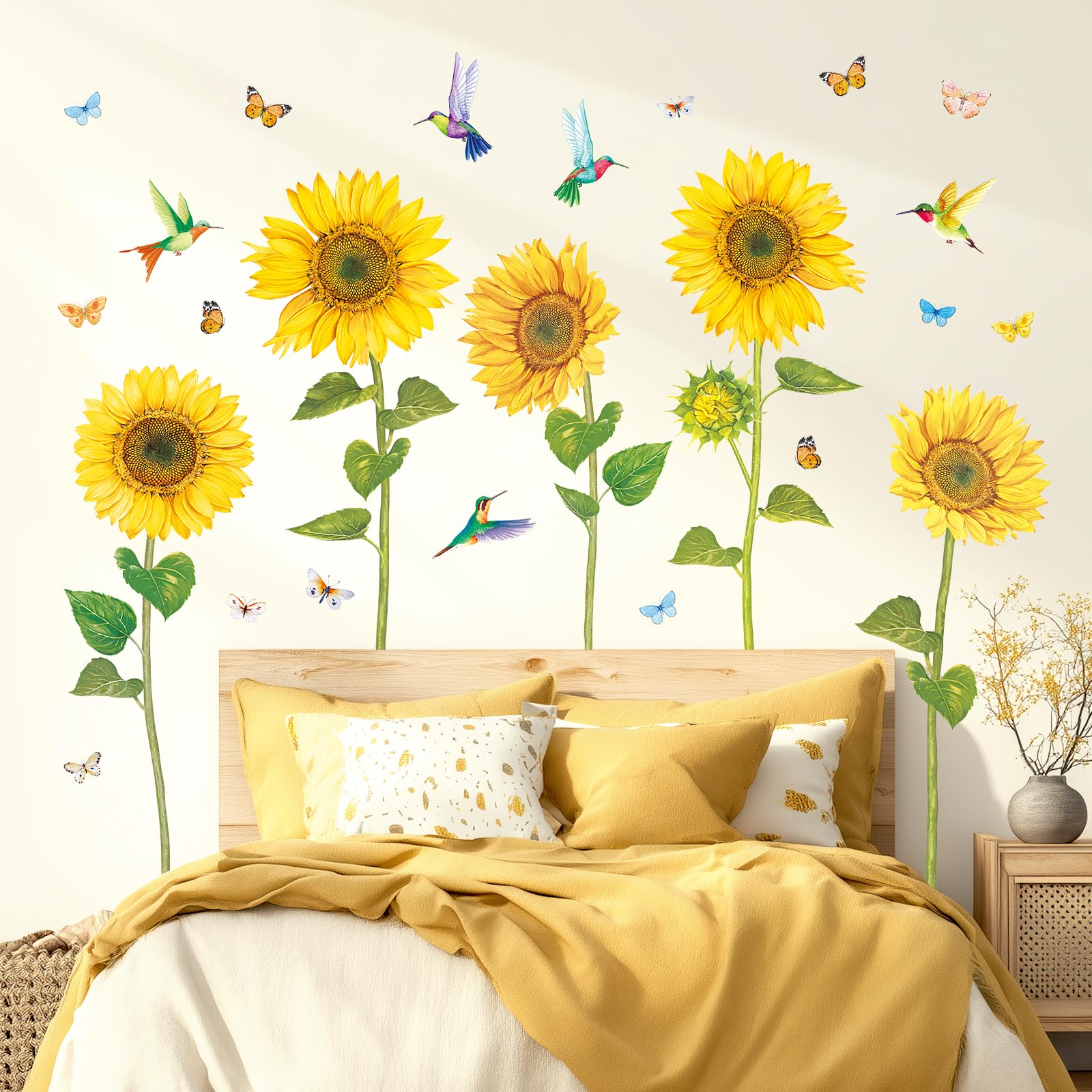 Decowall Boys Bs-1905 Ds9-1905 Watercolour Sunflower Kids Wall Stickers Decals Peel And Stick Removable For Nursery Bedroom Living Room Art Murals Decorations