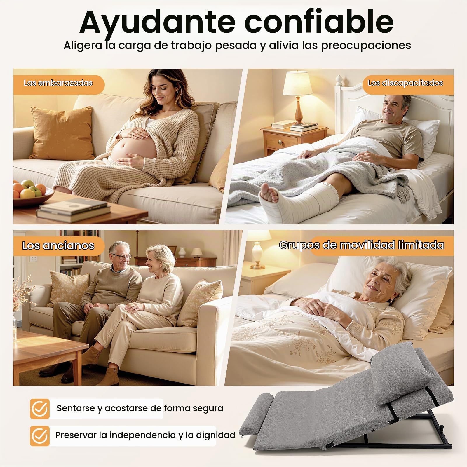 Respaldo Eléctrico Elevable con Mando a Distancia, Respaldo de Cama Electrico Ajustable de 2 a 80°, 300 kg de Capacidad de Carga, Respaldo Cama Elevable con Almohada, Gris
