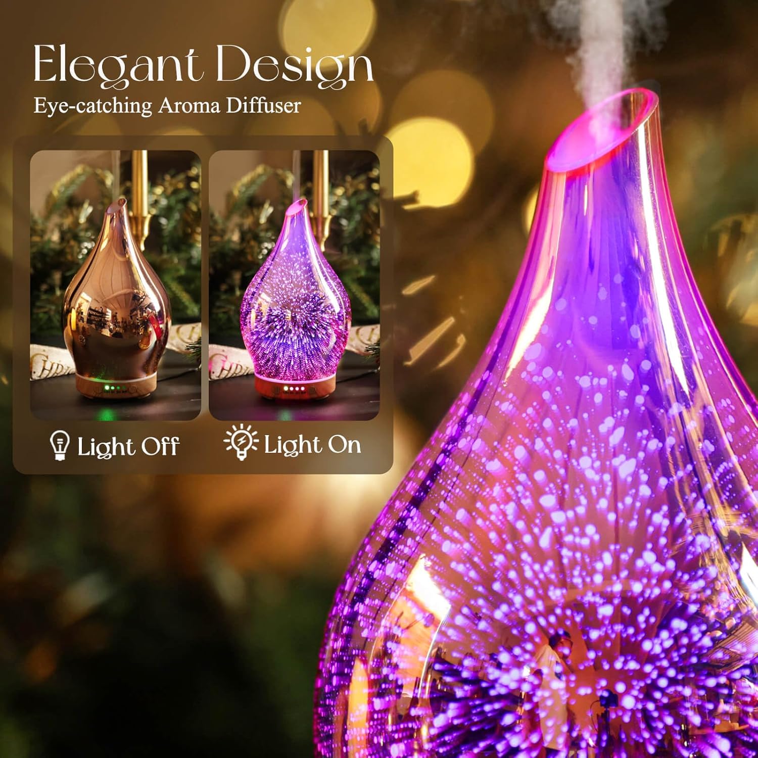 Porseme Oil Diffusers 150ml,Handmade Ultrasonic Essential Oil Diffuser,7 Colors Changing Humidifier,Electric Diffuser with Timer,Quiet Cool Mist Aromatherapy Diffuser,Air Fresheners for Home(Rosegold)