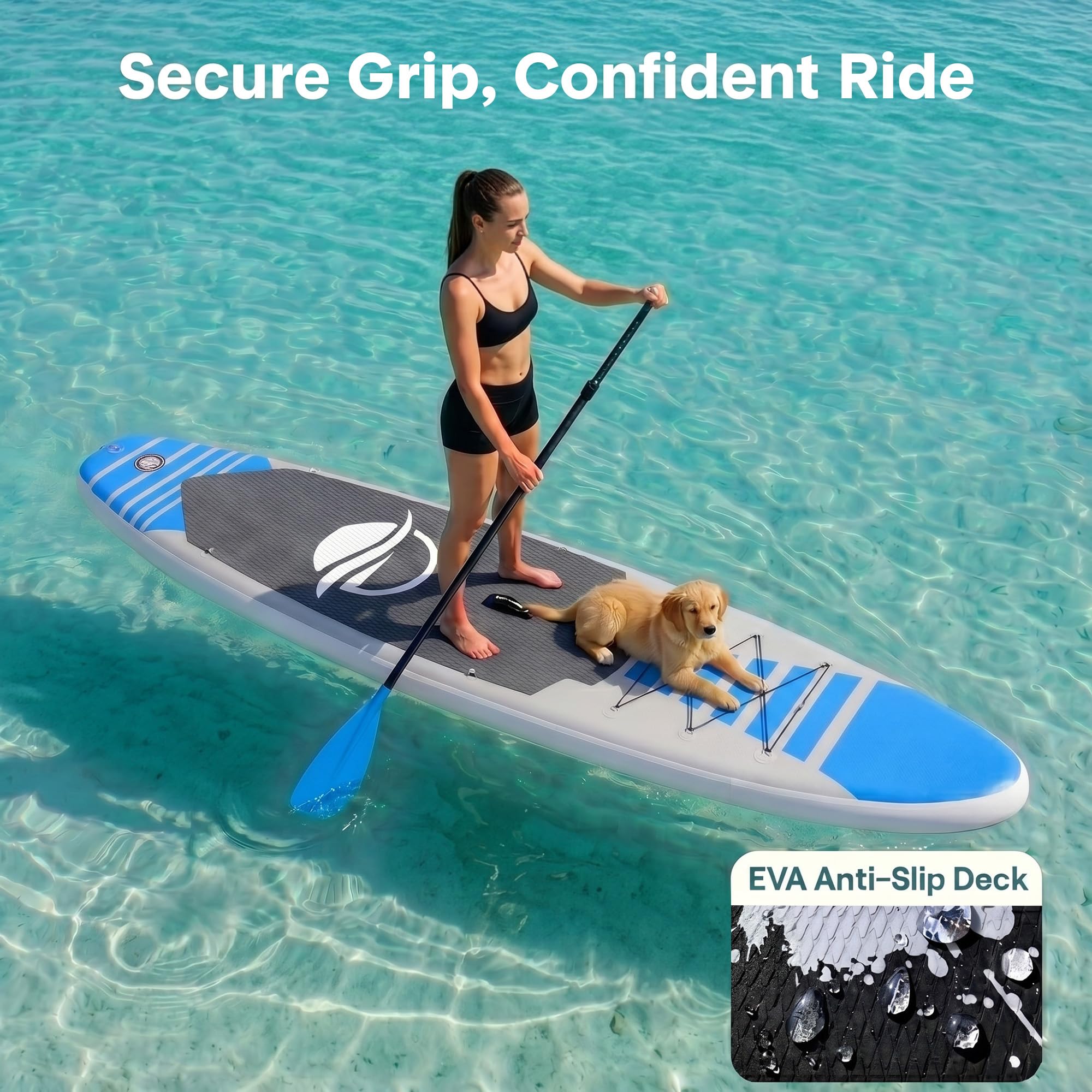 SereneLife Deska do wiosłowania Opblaasbaar Stand Up (15 cm Dik) stawia Premium SUP Akcesoria & Draagtas, stojak Brede, Bodemvin voor Peddelen, Surfcontrole, Antislip Dek, Jeugd & Volwassen