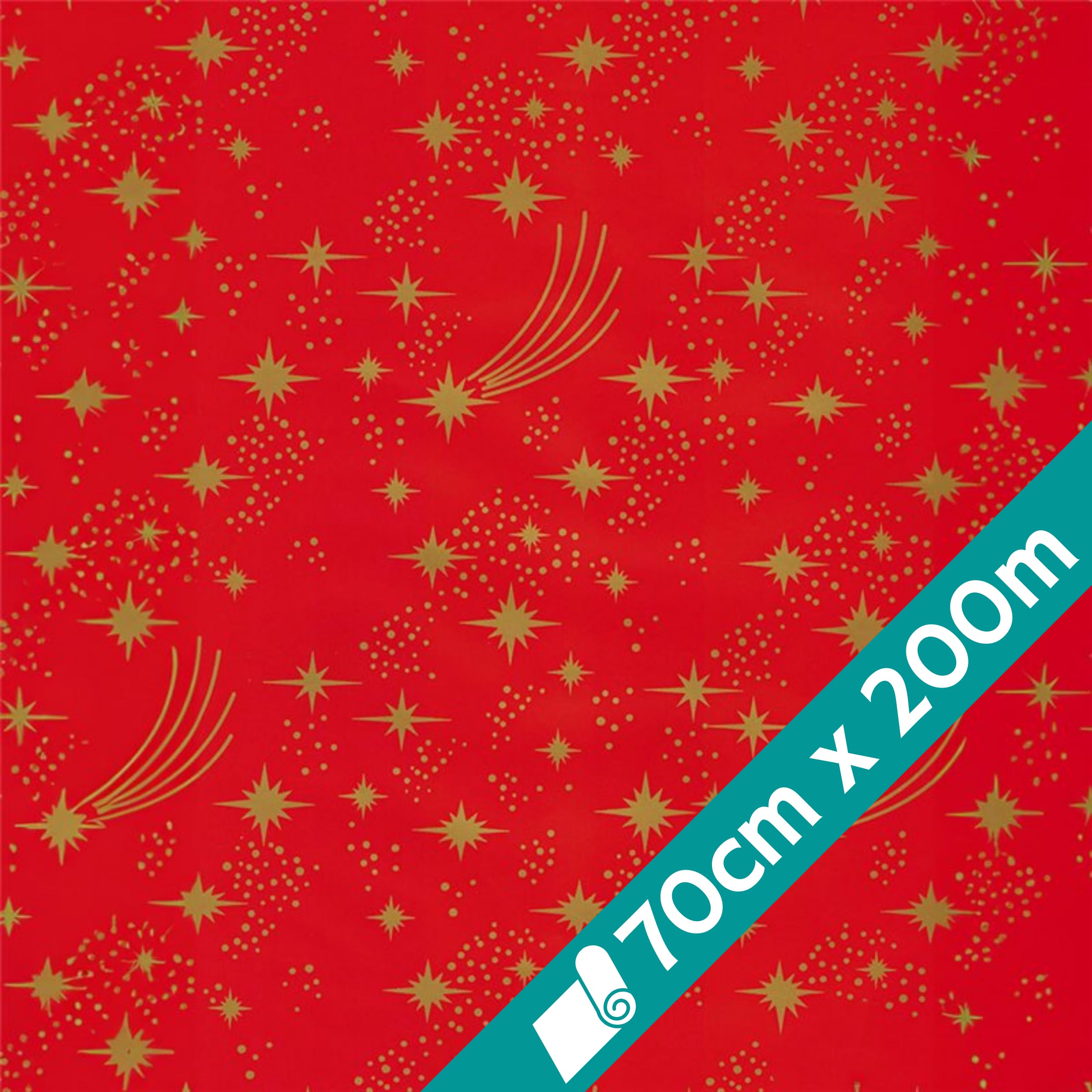 1 rolka papieru prezent świąteczny Starry Holiday 70 cm x 200 m na czerwonym tle | Papier do pakowania na Boże Narodzenie