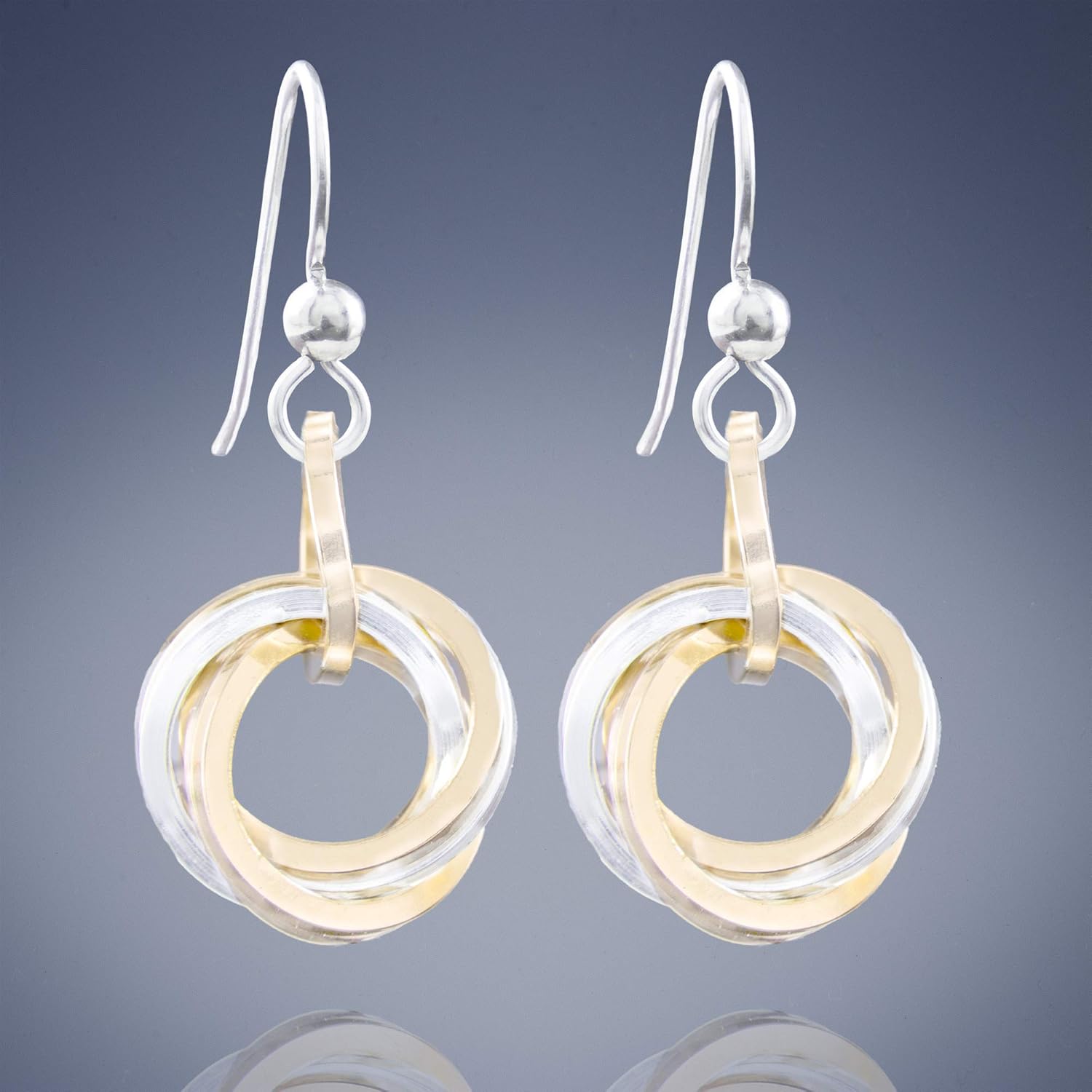 Two-Tone Chunky Love Knot Dangle Earrings for Women | 14K Gold-Filled & Sterling Silver 925 Circles | Modern Everyday Mixed Metal Jewelry Gift for Her - Image 3