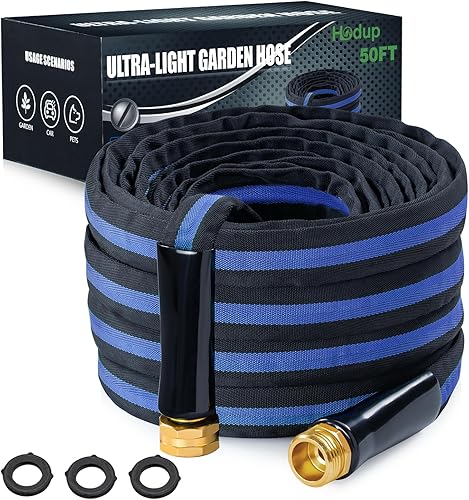 Manguera de jardín ultraligera de 50 pies, manguera flexible resistente sin torceduras, diseño no expansible con accesorios de latón de aluminio, a