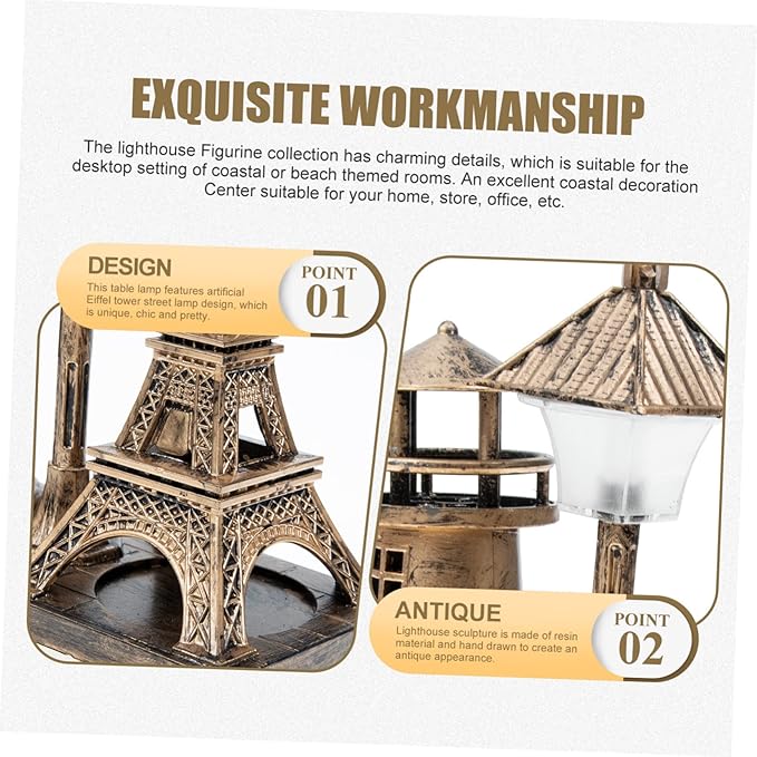 PRETYZOOM PRETYZOOM Vintage Lighthouse Night Light Decorative Lamp Charming Home Ornament for Bedroom Centerpiece for Valentine Day and Weddings photo 3