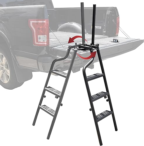 Miniatura 2 de Escalera plegable de 45 pulgadas para puerta trasera de camioneta con asa de agarre, giratoria de 360, resistente, universal, plegable, con