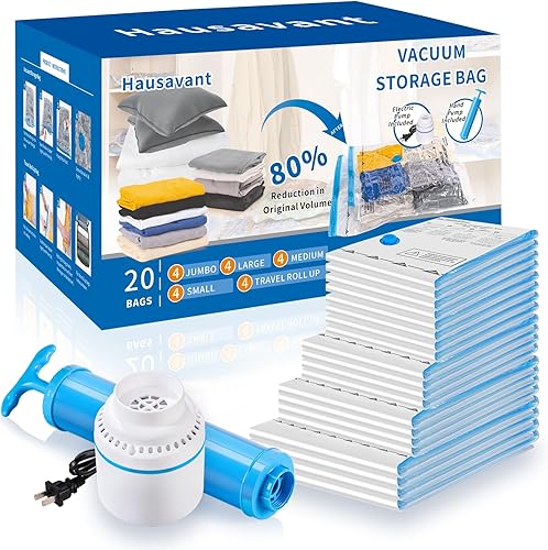 Bolsas de almacenamiento al vacío, paquete de 20 bolsas de sellado al vacío para ropa, ropa de cama, mantas, edredones y viajes, bolsas ahorradoras
