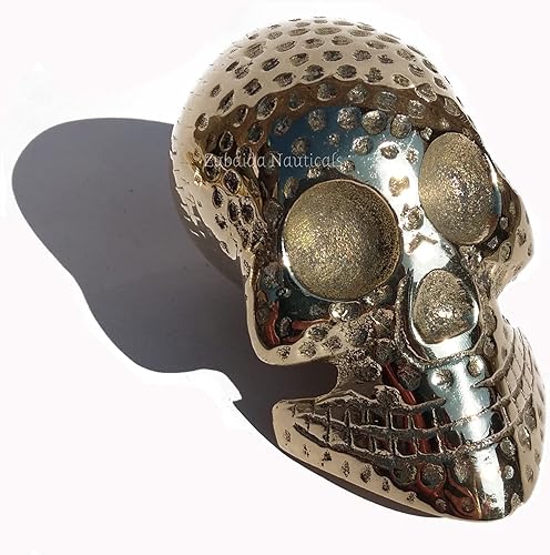 Miniatura 6 de Mango de cabeza de calavera de latón macizo de diseño antiguo para bastones de bastón, dorado, negro, mediano