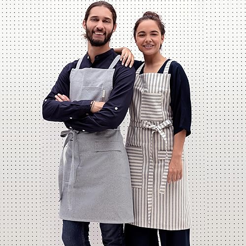 Miniatura 6 de MEEMA Cooking Apron with Pockets, Cross Back Apron Upcycled Chef Aprons for Men & Women, for Kitchen & Restaurants