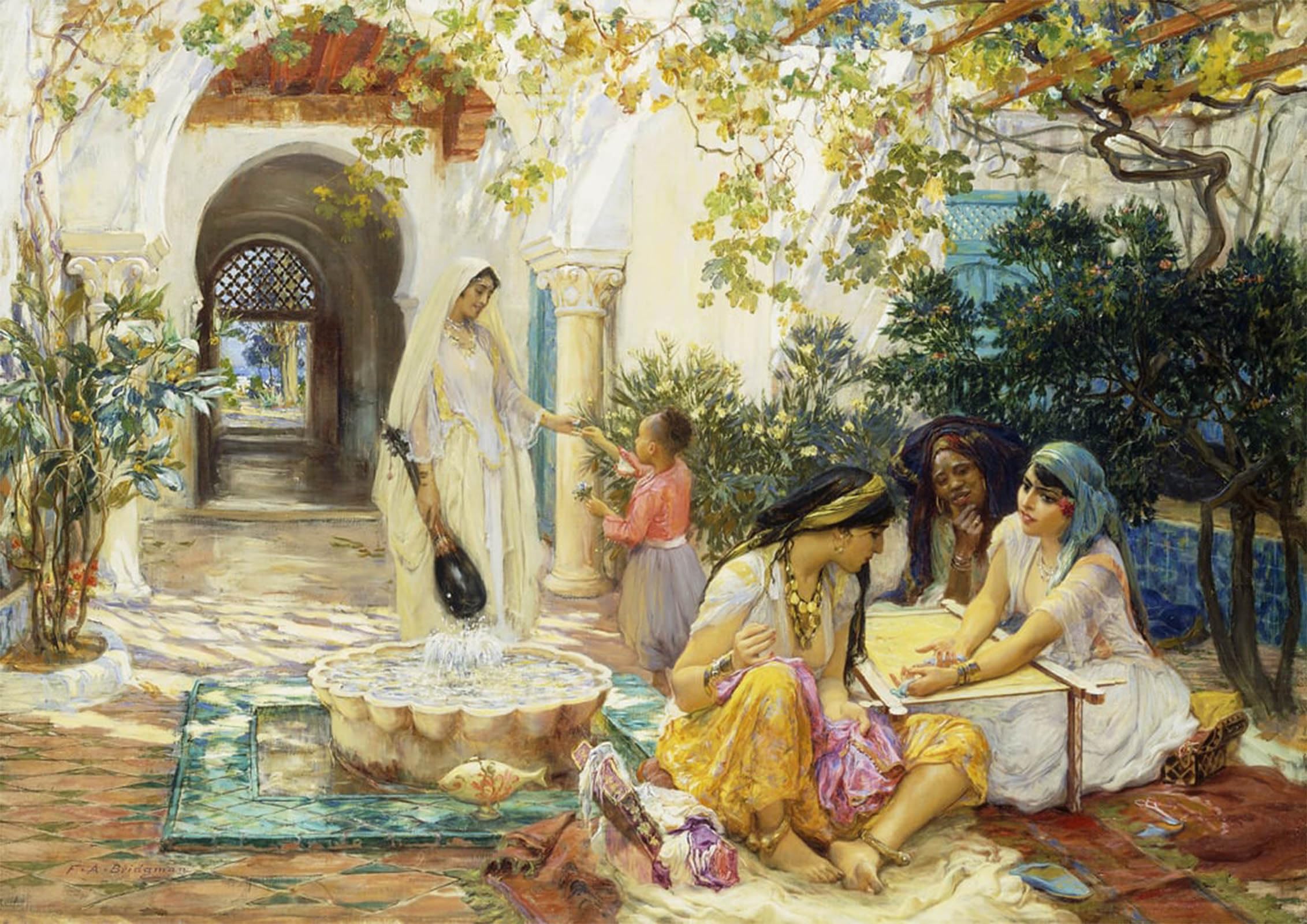 ARTXLXXBN Famous Art Print Poster Vintage Wall Art in a Village At El Biar Algiers by Frederick Arthur Bridgman Canvas Art Poster for Home Decor 60x90cm