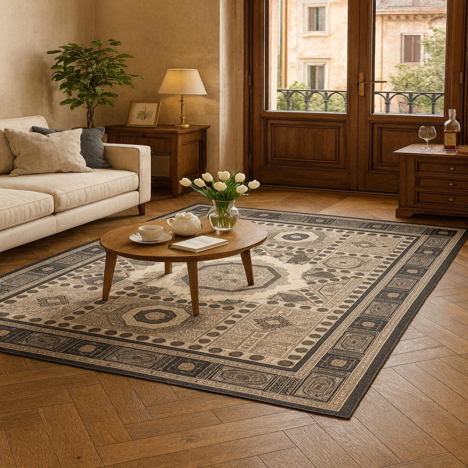 Tapis de salon géométrique beige pour une chambre chaleureuse de 180x270cm