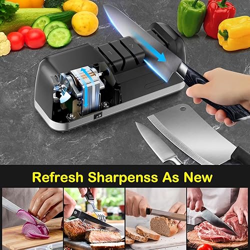 Miniatura 6 de Secura Afilador de cuchillos eléctrico de 3 etapas con abrasivos 100% de diamante y guías de ángulo de precisión, herramienta de afilado profesional