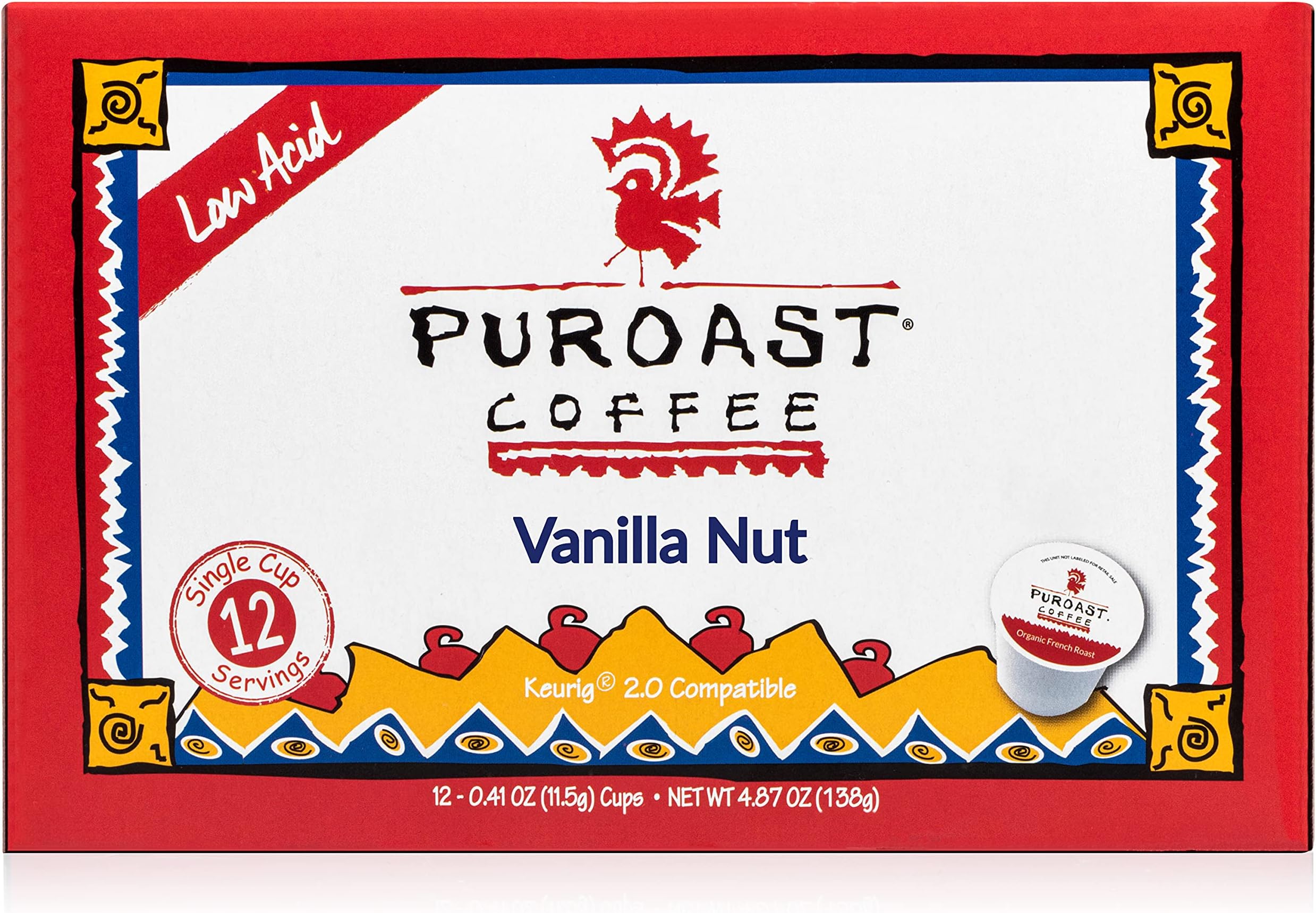 Puroast Low Acid Coffee Single Serve, 2.0 Keurig Compatible, Vanilla Nut, 12 Count