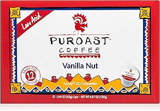 Puroast Low Acid Coffee| Vanilla Single Serve Pods | Medium Roast | High Antioxidants & High pH |No Bitter Aftertaste | Reduced Heartburn & GERD Friendly | 12 Count - Compatible with Keurig Brewer