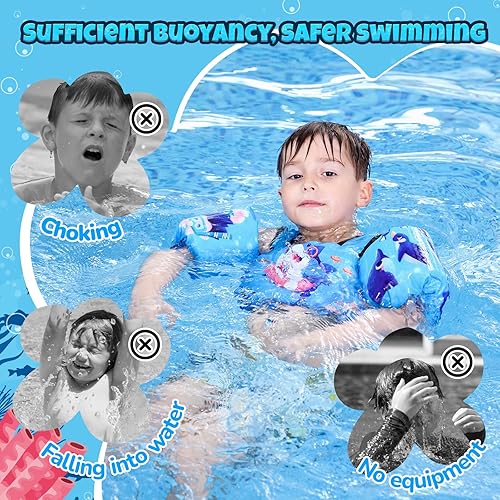Miniatura 4 de Chaleco de natación para niños pequeños, flotadores ajustables 3 en 1 para niños de 2 a 7 años (22 a 66 libras), flotador de piscina desmontable y