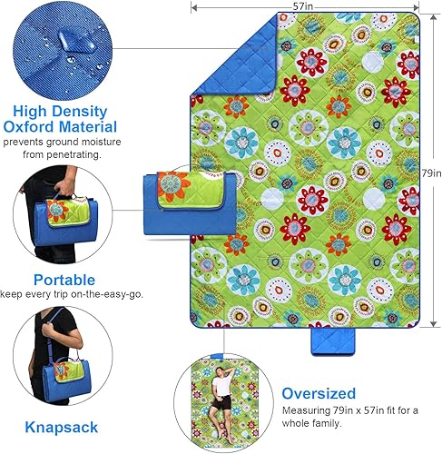 Miniatura 2 de Bertte Manta de picnic al aire libre, manta de playa extragrande, plegable, ligera, impermeable, sin arena, tapete de juego para niños (79 x 59