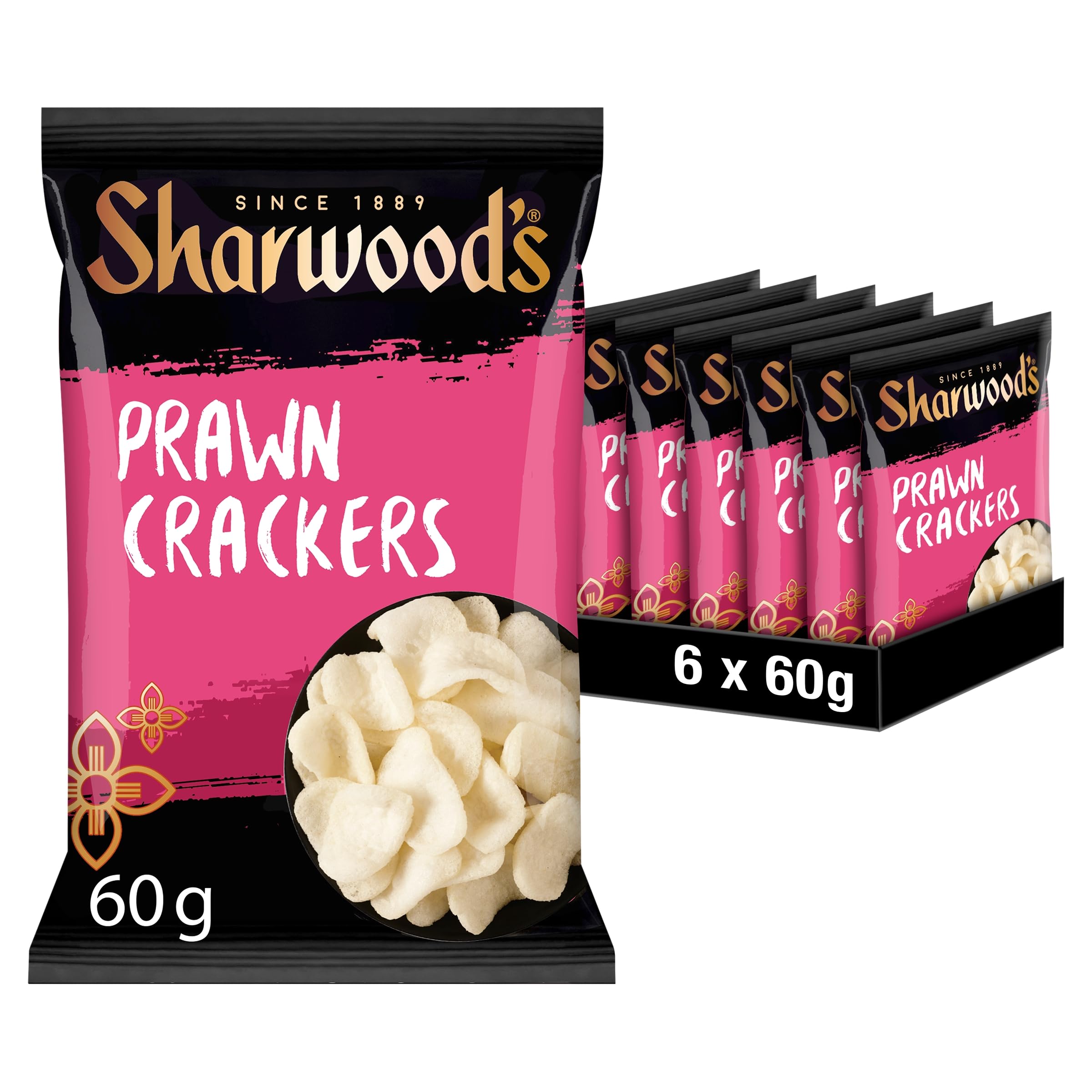 Sharwood's Prawn Crackers – Crispy Chinese Snack, Made With Real Prawns, 60 g Packet (Pack of 6)
