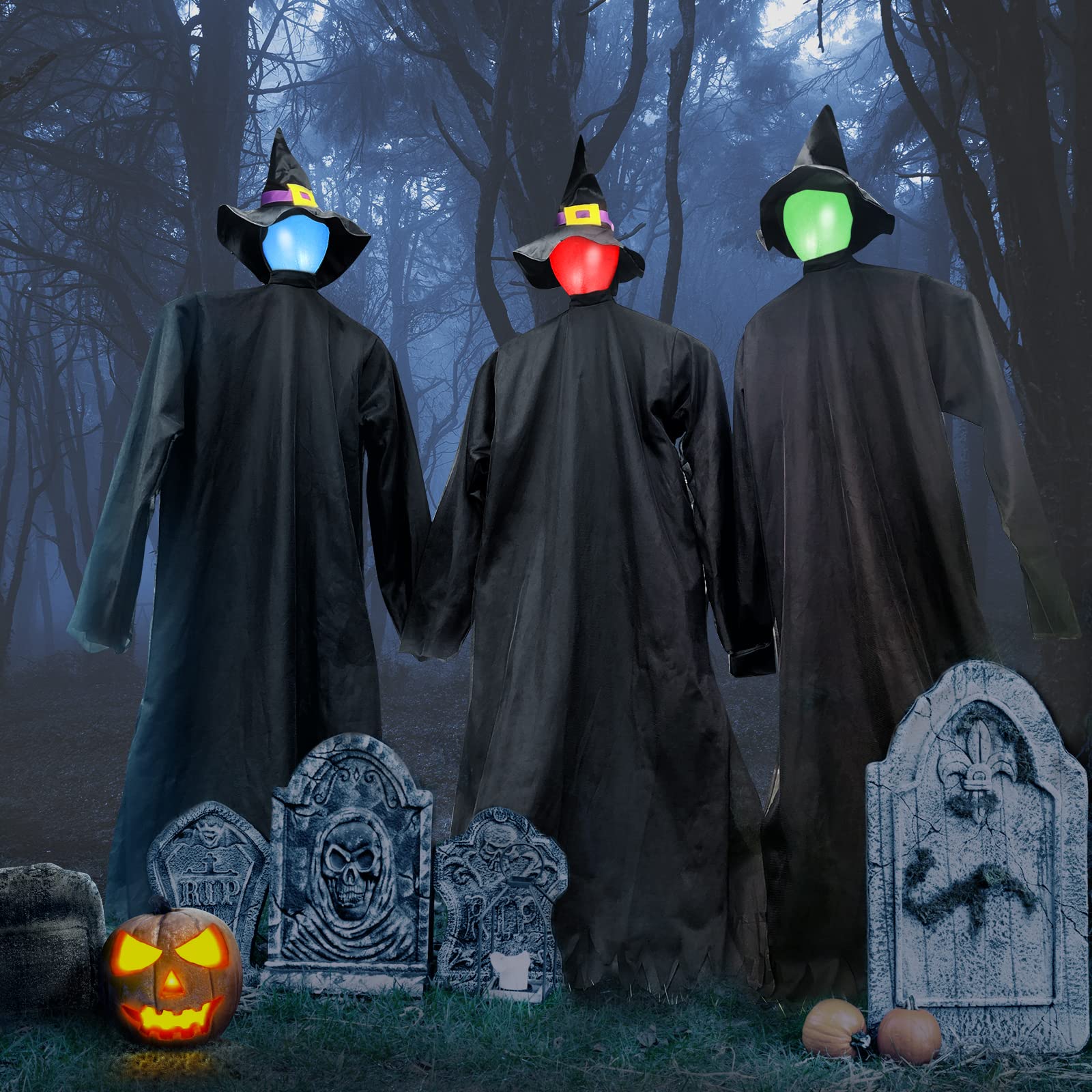 Photo 1 of 6FT Sound-Activated Screaming Witches, Scary Halloween Decorations Outdoor, Lighted-Up Witch Yard Decor with Upgraded Wind Resistant Stakes, Lawn Decoration for Garden Patio Party (3-Pack)