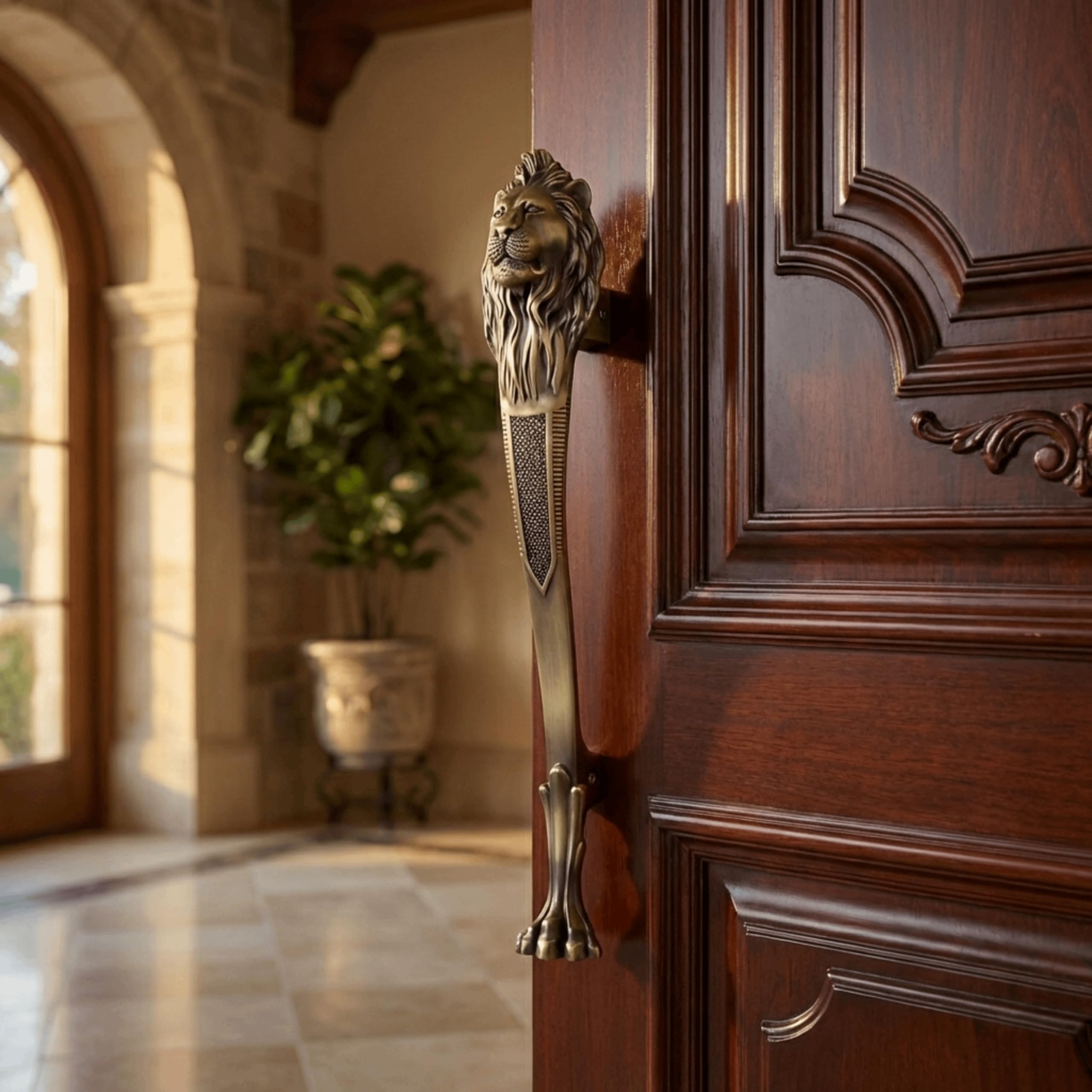 GLOXY Premium Antique 12” Lion Shaped Main Door Handle with 8” Hole-to-Hole Spacing – Decorative Push & Pull Aluminium Wooden & Glass Door Handle for Homes, Hotels, Offices & Banquet Halls - Pack of 1-picture-13