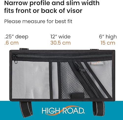 Miniatura 6 de High Road Organizador de visera de automóvil con bolsillos con cremallera seguros, soporte para lentes de sol y bolsillo transparente para registro
