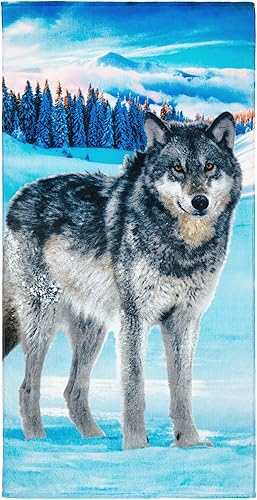 Toalla de playa Wolf de 30 x 60 pulgadas, 100% algodón, diseño de lobo gris en la nieve, ecológica (30 x 60 pulgadas, lobo solitario)