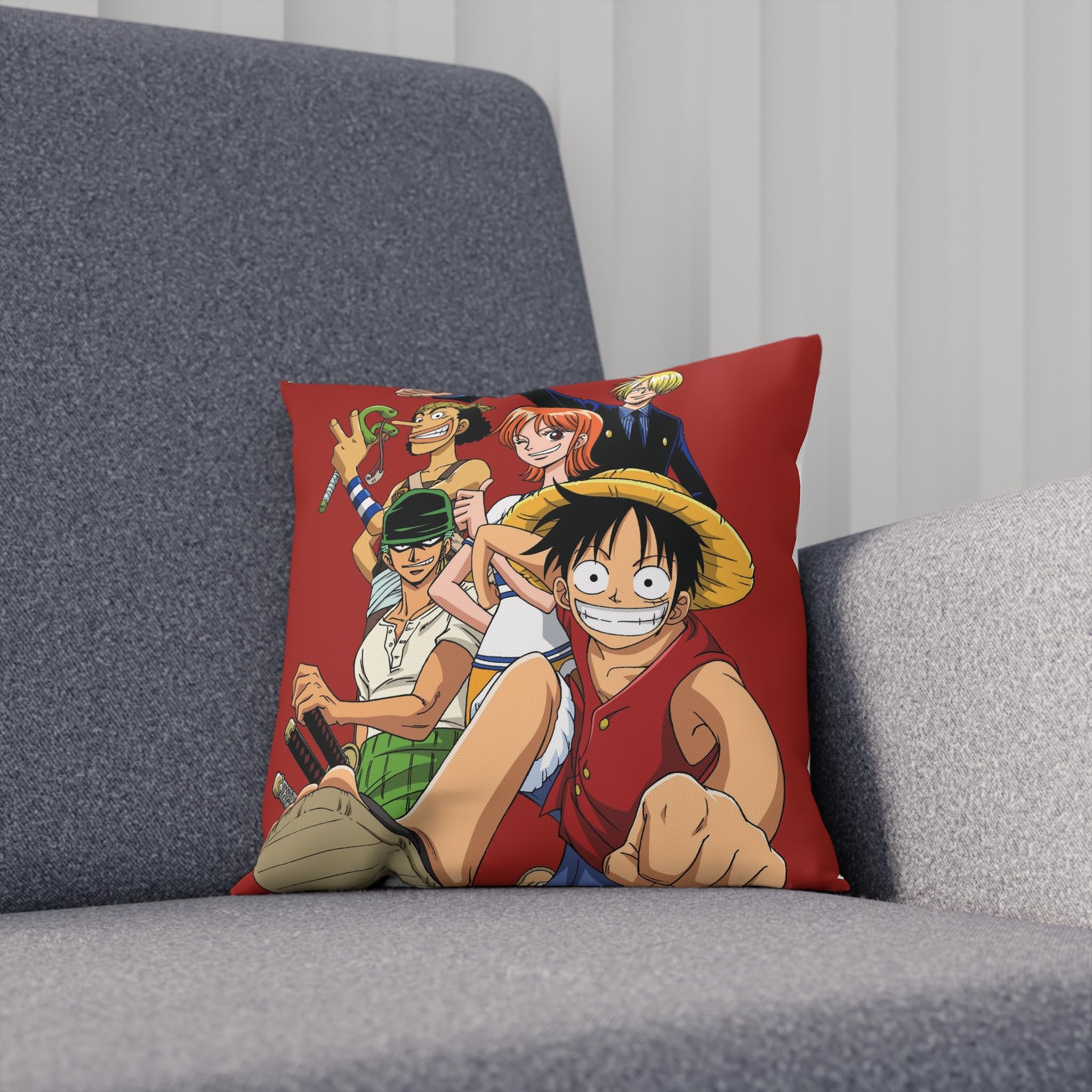 Gifting Domus One Piece Anime Cushion Pillow, Monkey D. Luffy - 12x12 Inches, Soft & Comfortable - Best Gift for One Piece Manga Fans (OP02)