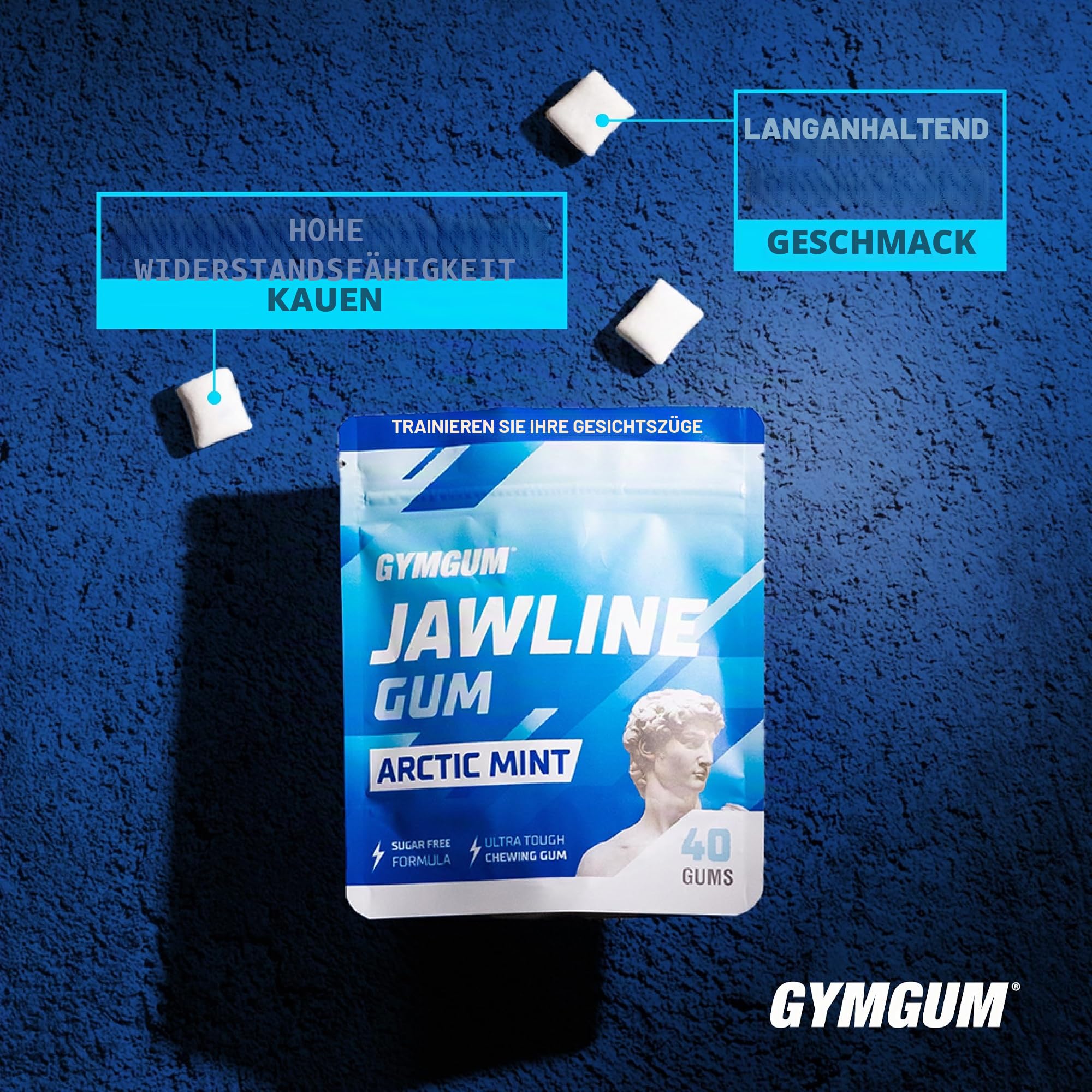 GYMGUM Kiefergummi | Hartes Kaugummi für Kieferstärke | Trainieren Sie Ihre Gesichtszüge – Mewing Kiefergummi | Ultimativer Kiefertrainer | 0 Kalorien & zuckerfreies Hartgummi (120 Stück, Arctic Mint)